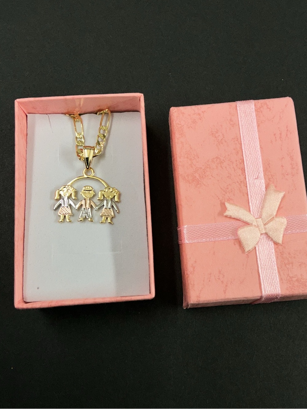 18" Gold filled Pendant Necklace - Kids  2 girls 1 boy Silhouette